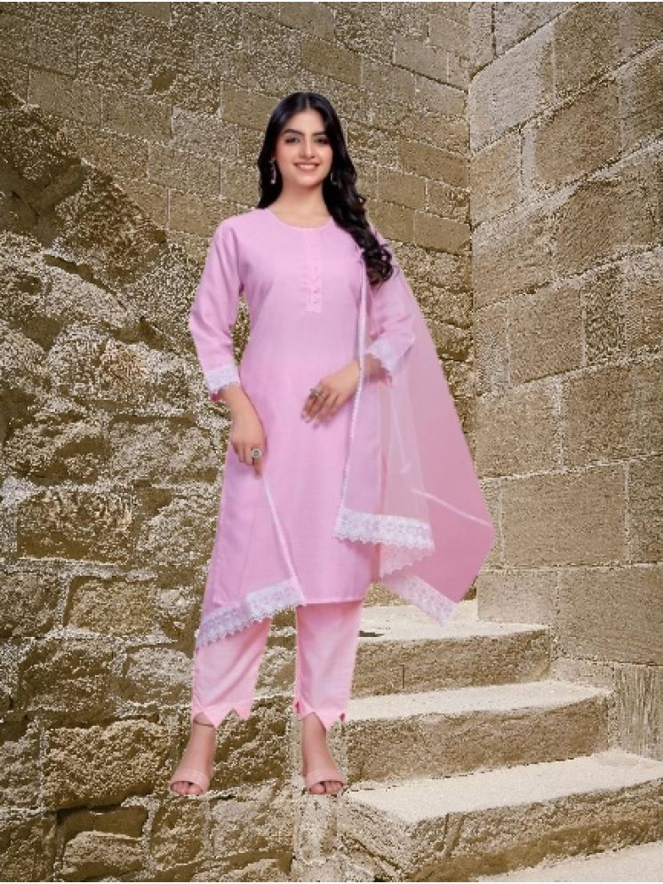     			RUTSH CREATION Cotton Self Design Kurti With Pants Women's Stitched Salwar Suit - Pink ( Pack of 1 )