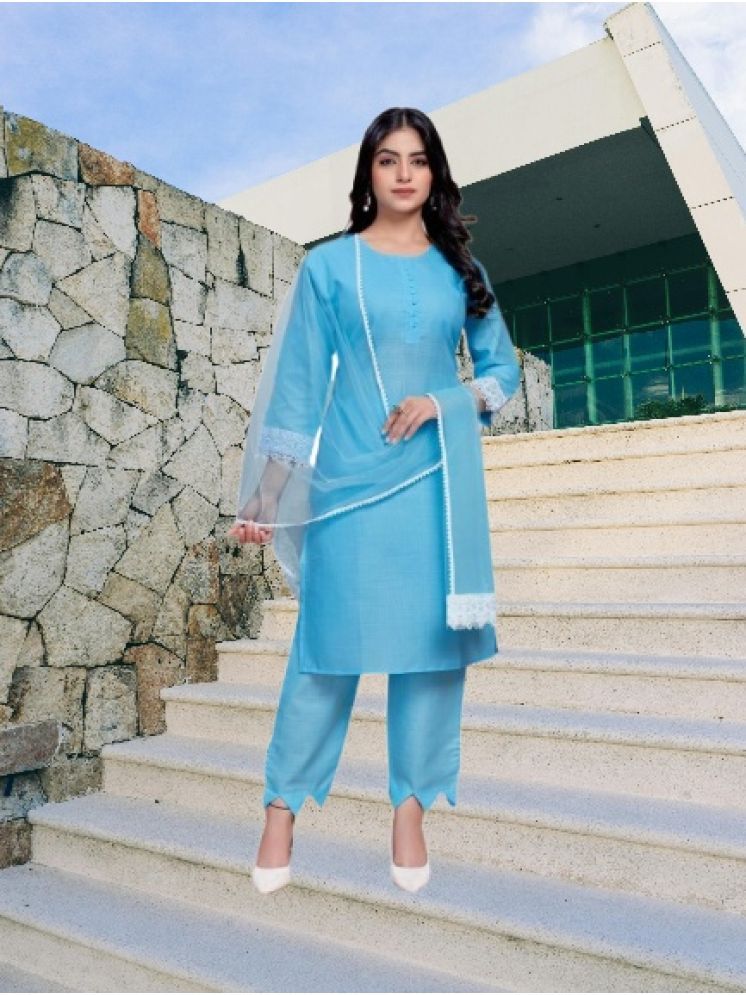     			RUTSH CREATION Cotton Self Design Kurti With Pants Women's Stitched Salwar Suit - Light Blue ( Pack of 1 )