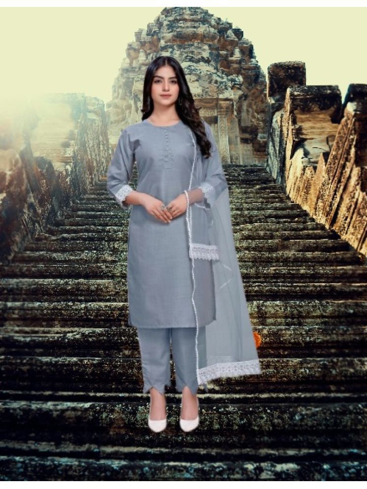     			RUTSH CREATION Cotton Self Design Kurti With Pants Women's Stitched Salwar Suit - Light Grey ( Pack of 1 )