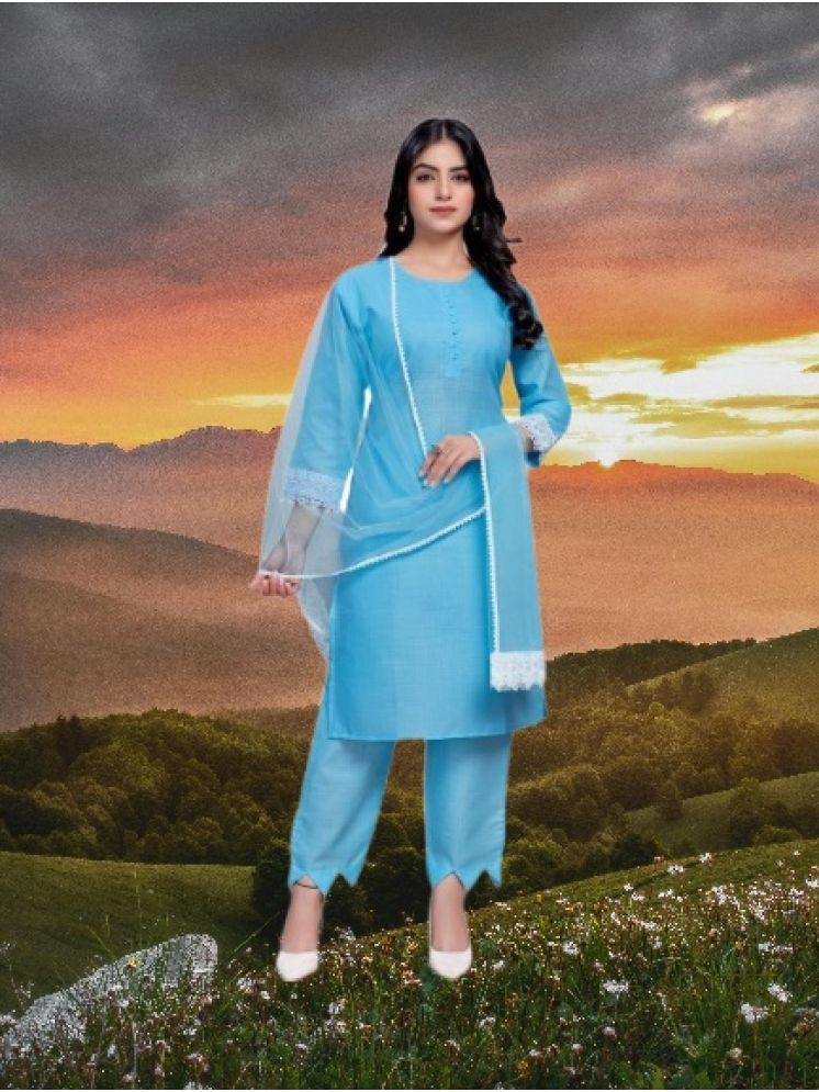     			RUTSH CREATION Cotton Self Design Kurti With Pants Women's Stitched Salwar Suit - Light Blue ( Pack of 1 )