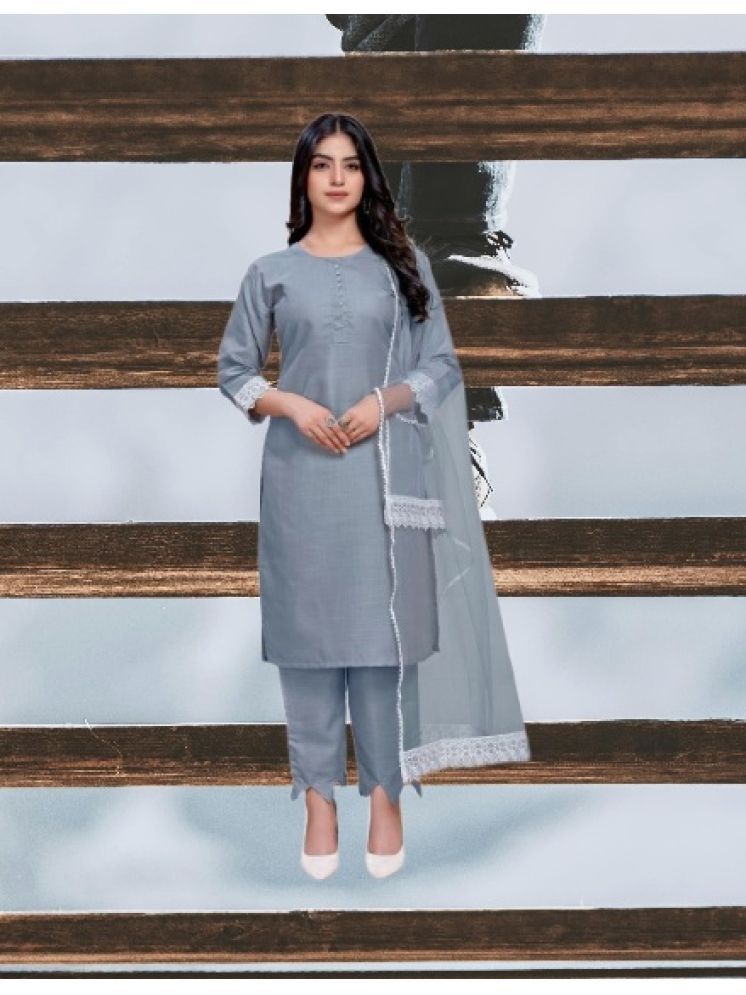     			RUTSH CREATION Cotton Self Design Kurti With Pants Women's Stitched Salwar Suit - Light Grey ( Pack of 1 )