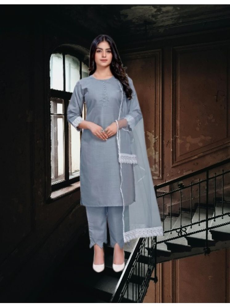     			RUTSH CREATION Cotton Self Design Kurti With Pants Women's Stitched Salwar Suit - Light Grey ( Pack of 1 )