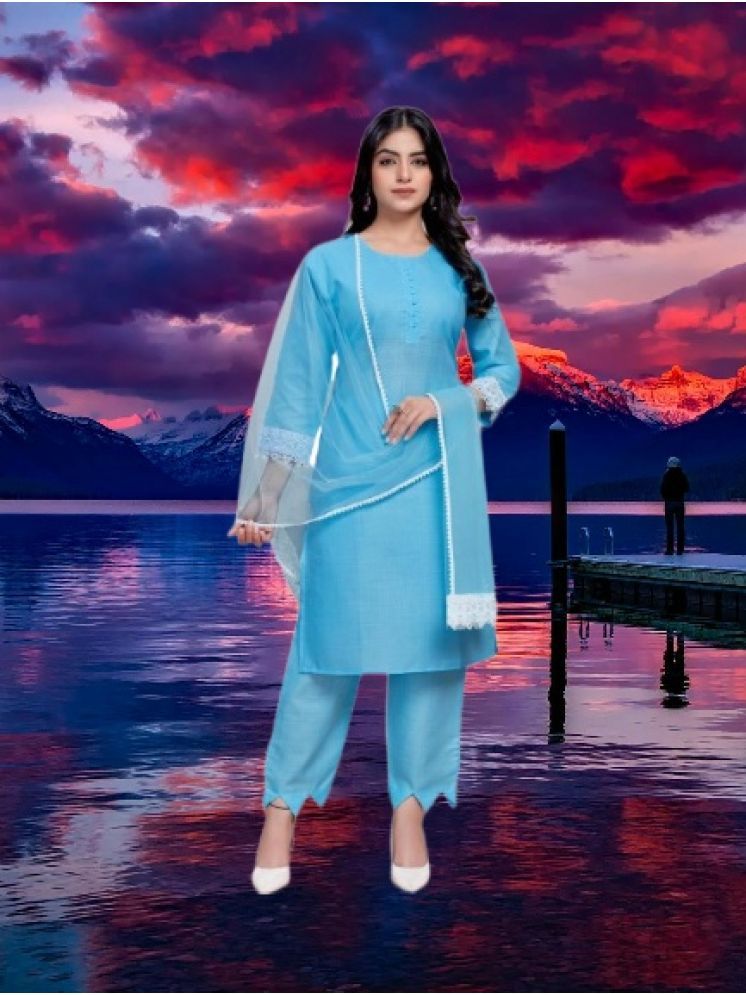     			RUTSH CREATION Cotton Self Design Kurti With Pants Women's Stitched Salwar Suit - Light Blue ( Pack of 1 )