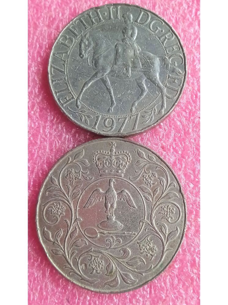     			UNITED KINGDOM / U.K. / GREAT BRITAIN / ENGLAND  25 New Pence - Elizabeth II (Silver Jubilee) 1977 Coins › Non-circulating coins: 25th anniversary of accession of Queen Elizabeth II Copper-nickel • 28.28 g • ⌀ 38.61 mm  " CROWN SIZE "