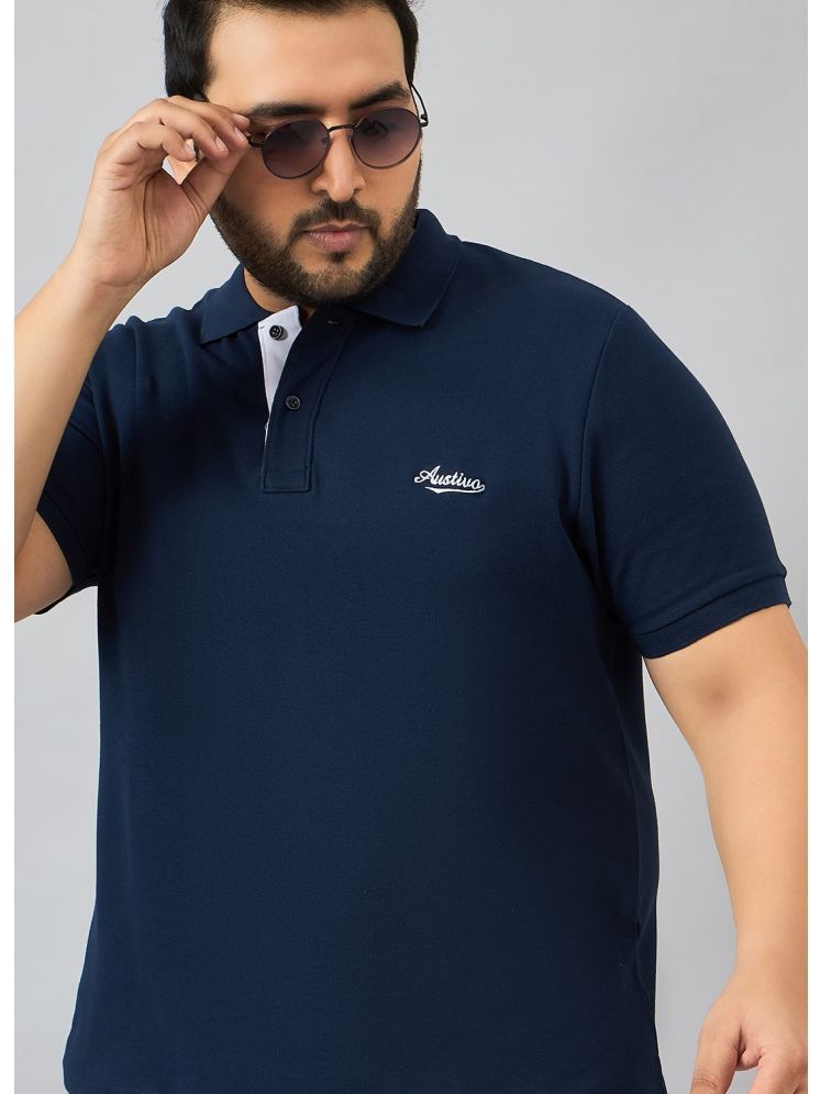     			AUSTIVO Pack of 1 Cotton Blend Regular Fit Solid Half Sleeves Men's Polo T Shirt ( Navy )