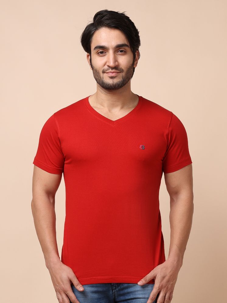     			BERRYBLUES 100% Cotton Regular Fit Solid Half Sleeves Men's V-Neck T-Shirt - Red ( Pack of 1 )