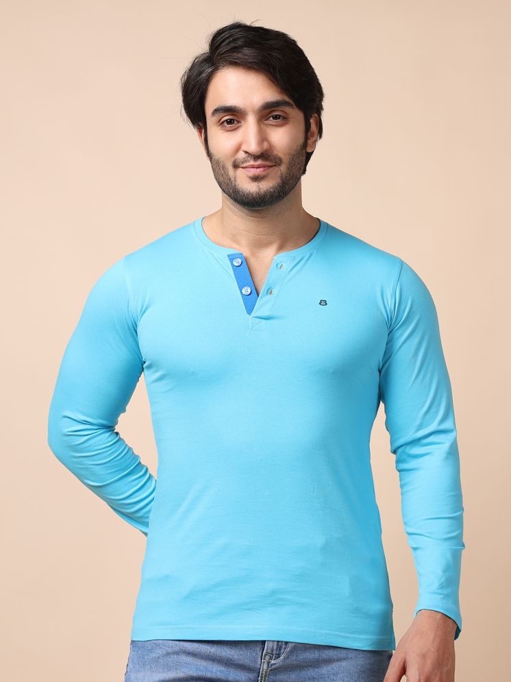     			BERRYBLUES 100% Cotton Regular Fit Solid Full Sleeves Men's Henley T-Shirt - Sky Blue ( Pack of 1 )