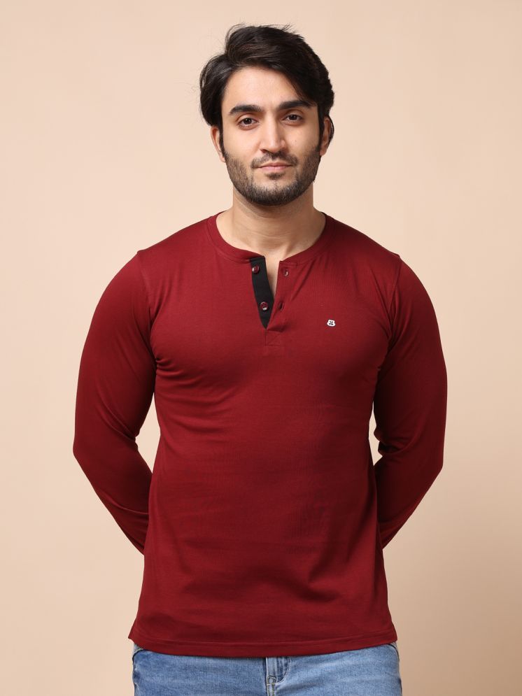     			BERRYBLUES 100% Cotton Regular Fit Solid Full Sleeves Men's Henley T-Shirt - Maroon ( Pack of 1 )