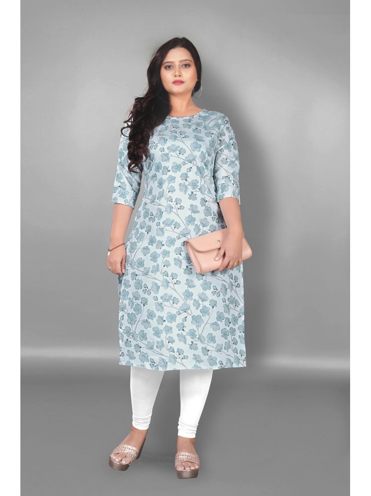     			Hetsa Pack of 1 Chanderi Printed Straight Women's Kurti - ( Blue )