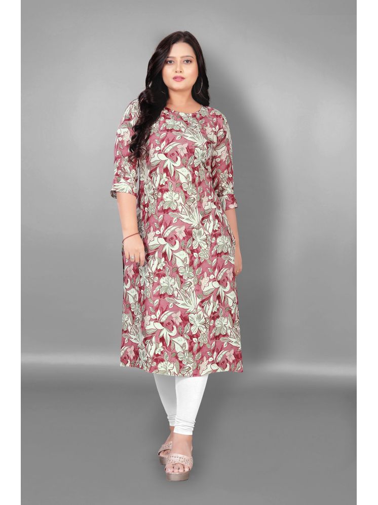     			Hetsa Pack of 1 Rayon Printed Straight Women's Kurti - ( Pink )