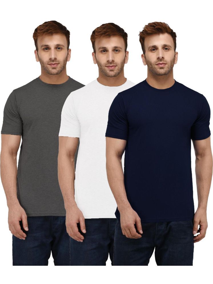     			LONDON HILLS Cotton Blend Regular Fit Solid Half Sleeves Men's Round T-Shirt - Dark Grey ( Pack of 3 )