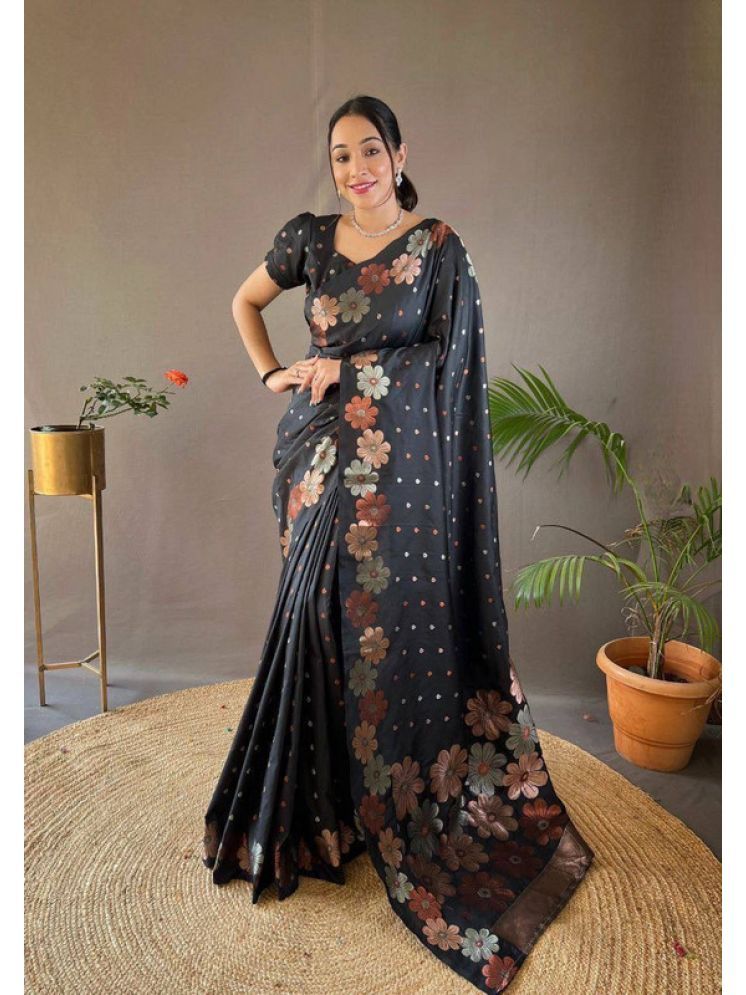     			Sanwariya Silks Pack of 1 Silk Blend Printed Saree With Blouse Piece ( Black )