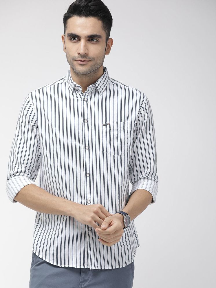     			The Indian Garage Co. 100% Cotton Slim Fit Striped Full Sleeves Men's Casual Shirt - White ( Pack of 1 )