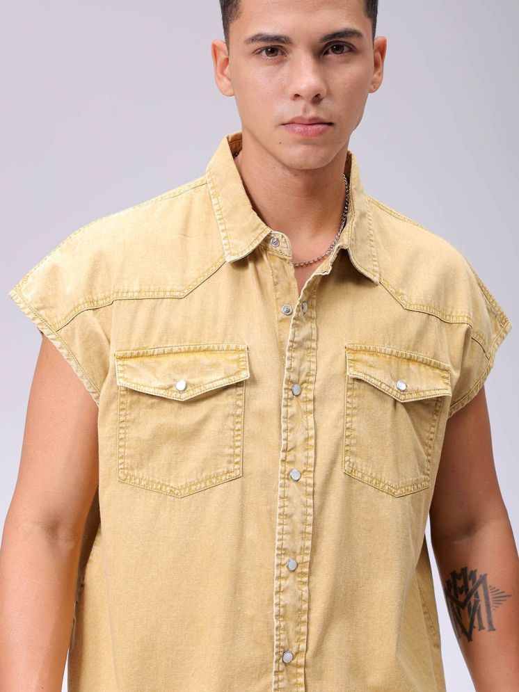     			The Indian Garage Co. 100% Cotton Boxy Solids Sleeveless Men's Casual Shirt - Yellow ( Pack of 1 )