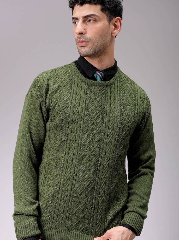     			The Indian Garage Co. Acrylic Round Neck Men's Full Sleeves Pullover Sweater - Olive ( Pack of 1 )