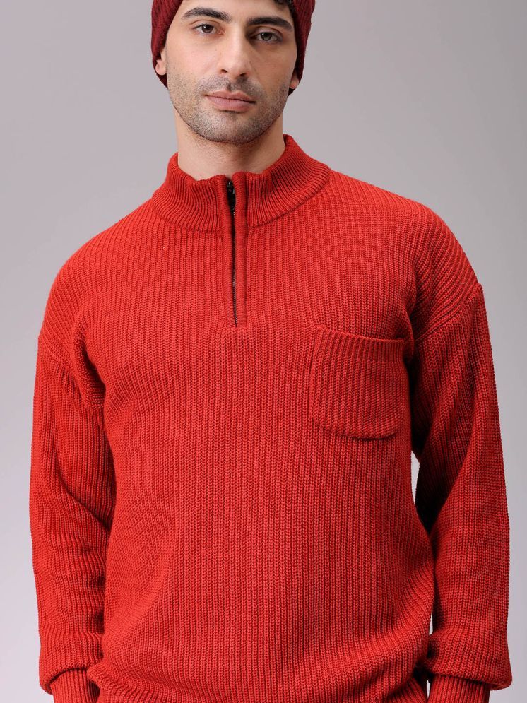     			The Indian Garage Co. Acrylic High Neck Men's Full Sleeves Pullover Sweater - Rust ( Pack of 1 )