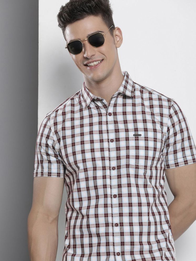     			The Indian Garage Co. Poly Cotton Slim Fit Checks Half Sleeves Men's Casual Shirt - Brown ( Pack of 1 )