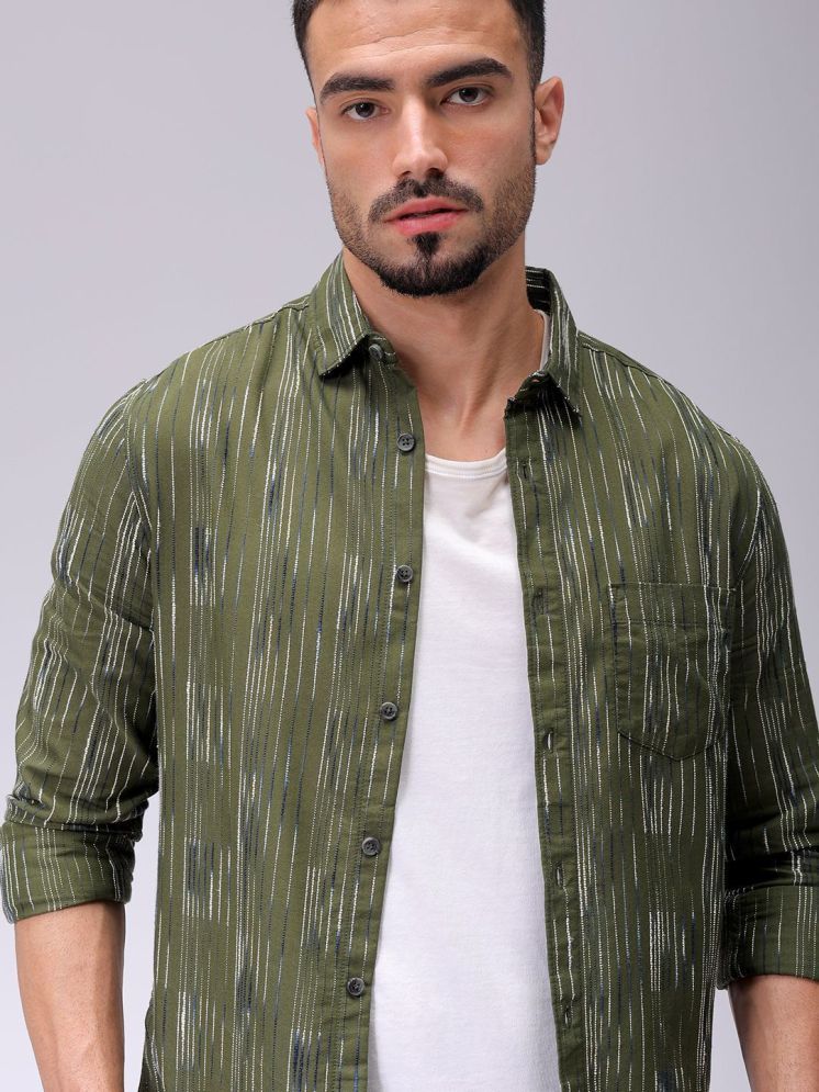     			The Indian Garage Co. Poly Cotton Slim Fit Striped Full Sleeves Men's Casual Shirt - Olive ( Pack of 1 )