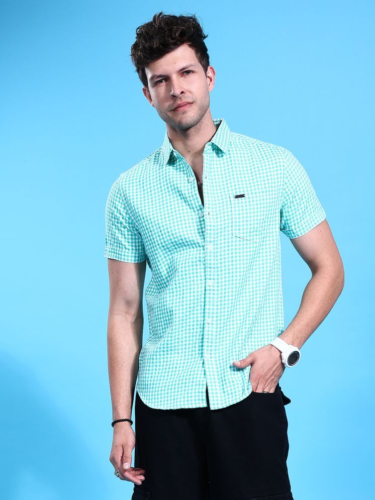     			The Indian Garage Co. Poly Cotton Slim Fit Checks Half Sleeves Men's Casual Shirt - Green ( Pack of 1 )