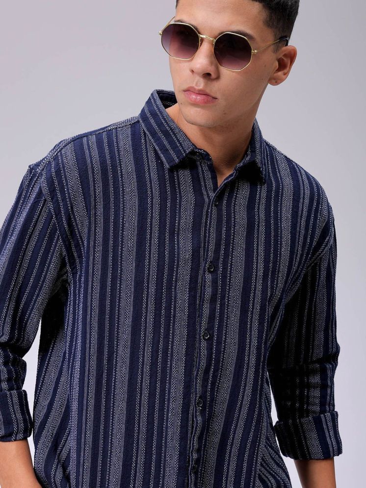     			The Indian Garage Co. Poly Cotton Slim Fit Striped Full Sleeves Men's Casual Shirt - Navy Blue ( Pack of 1 )