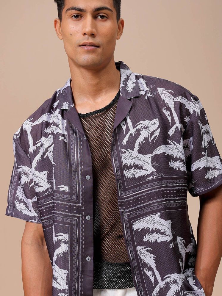     			The Indian Garage Co. Polyester Relaxed Fit Printed Half Sleeves Men's Casual Shirt - Black ( Pack of 1 )