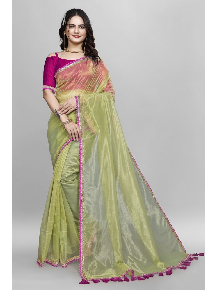     			A TO Z CART Pack of 1 Net Solid Saree With Blouse Piece ( Lime Green )