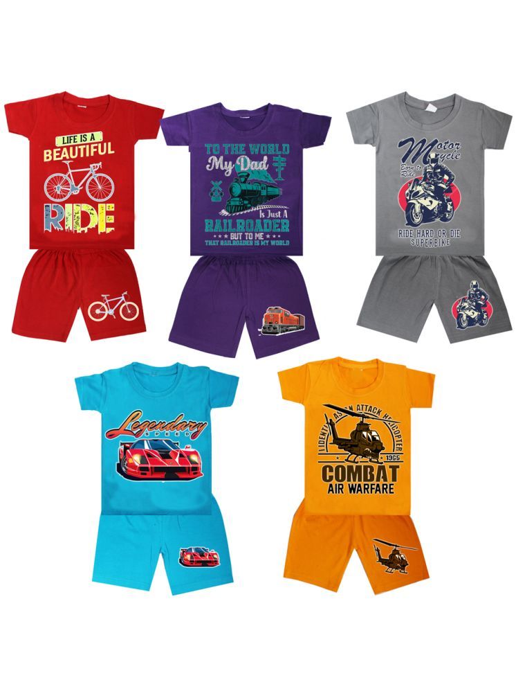     			CRT Enterprises Pack of 5 Baby Boys Cotton T-Shirts & Shorts Set ( Multicolor )