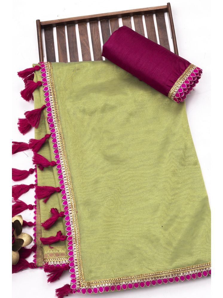     			JULEE Pack of 1 Net Embellished Saree With Blouse Piece ( Lime Green )