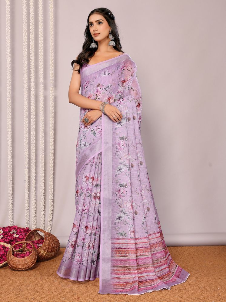     			Janasya Pack of 1 Cotton Blend Printed Saree With Blouse Piece ( Lavender )