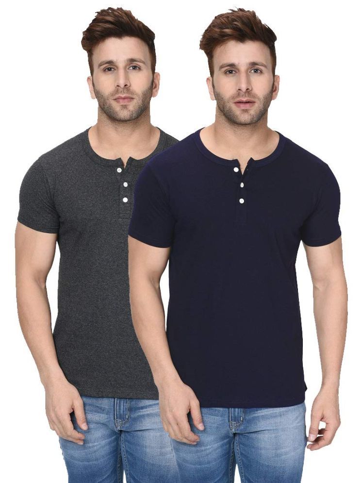     			LONDON HILLS Cotton Blend Regular Fit Solid Half Sleeves Men's Henley T-Shirt - Multicolor10 ( Pack of 2 )