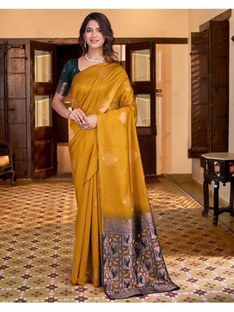     			PHORIA STYLE Pack of 1 Banarasi Silk Woven Saree With Blouse Piece ( Mustard )