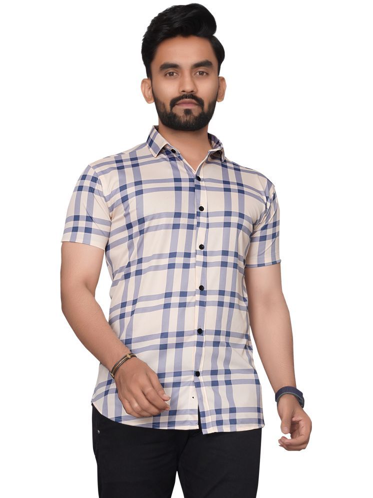     			SUR-T Elastane Regular Fit Checks Half Sleeves Men's Casual Shirt - Beige ( Pack of 1 )