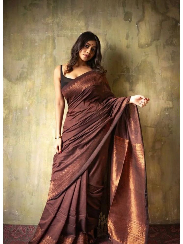     			Sitanjali Pack of 1 Silk Blend Woven Saree With Blouse Piece ( Brown )