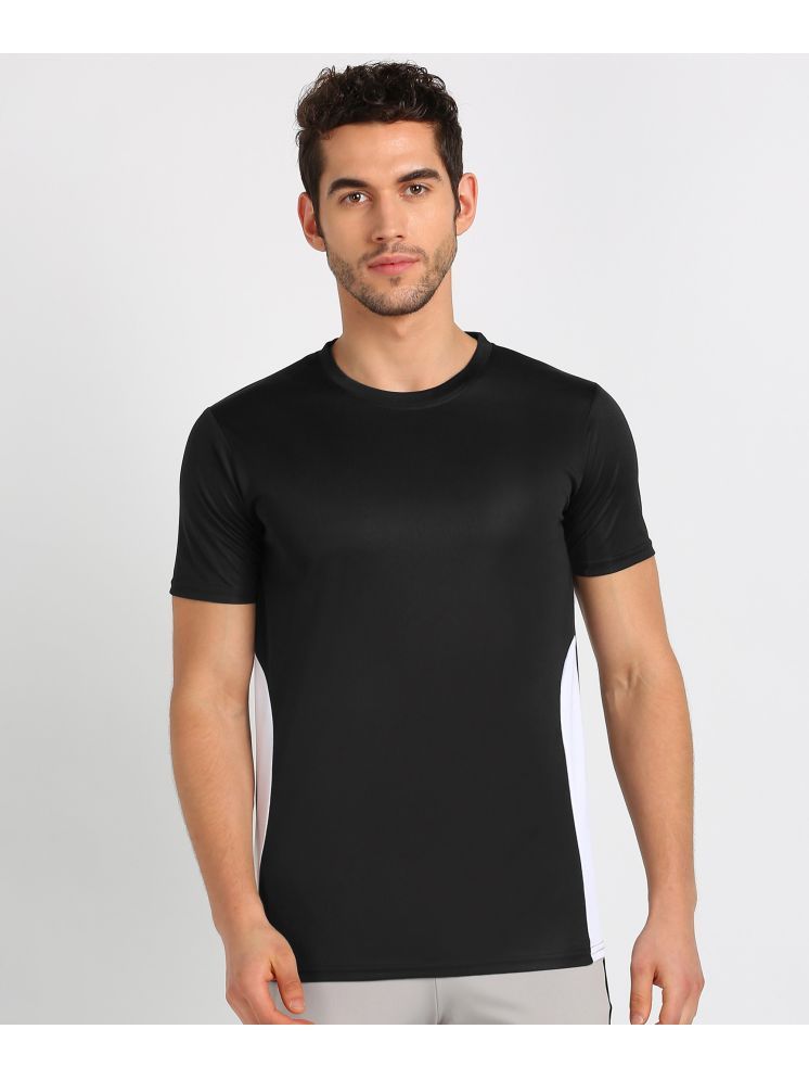     			TQH Polyester Regular Fit Striped Half Sleeves Men's Round T-Shirt - Black ( Pack of 1 )