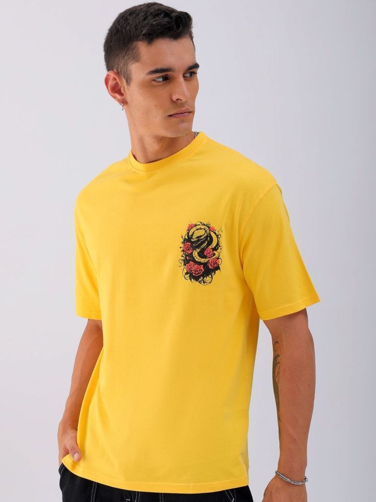     			The Indian Garage Co. Cotton Relaxed Fit Printed Half Sleeves Men's Round T-Shirt - Yellow ( Pack of 1 )