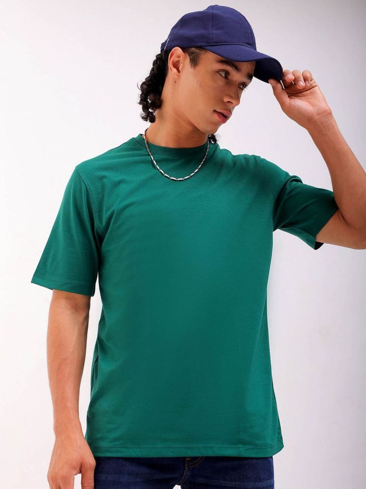     			The Indian Garage Co. Cotton Blend Regular Fit Solid Half Sleeves Men's Round T-Shirt - Green ( Pack of 1 )