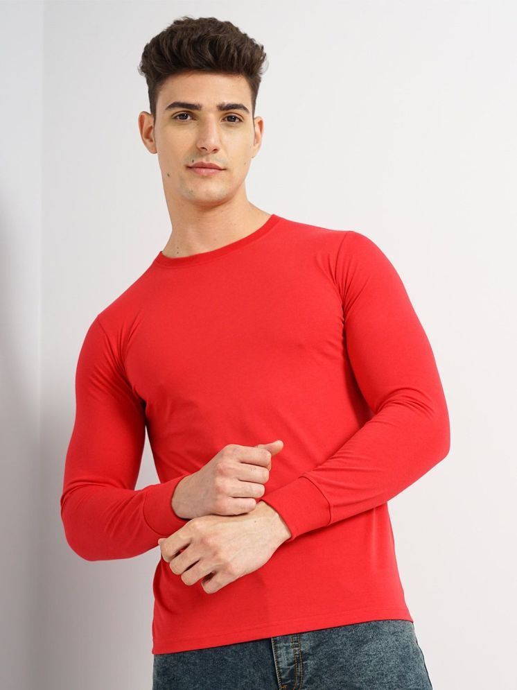     			The Indian Garage Co. Cotton Blend Regular Fit Solid Full Sleeves Men's Round T-Shirt - Red ( Pack of 1 )