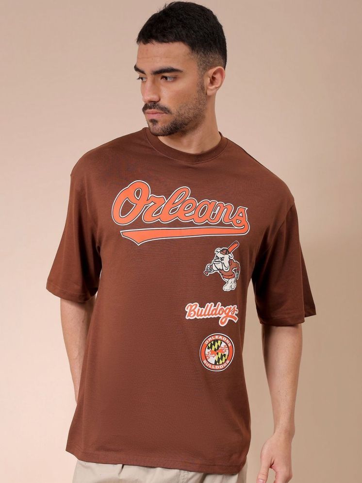     			The Indian Garage Co. Cotton Relaxed Fit Printed Half Sleeves Men's Round T-Shirt - Brown ( Pack of 1 )