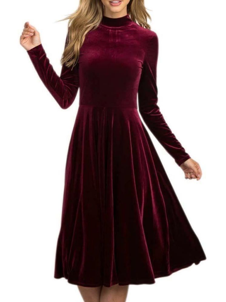     			Westchic Velvet Solid Knee Length Women's Fit & Flare Dress - Maroon ( Pack of 1 )