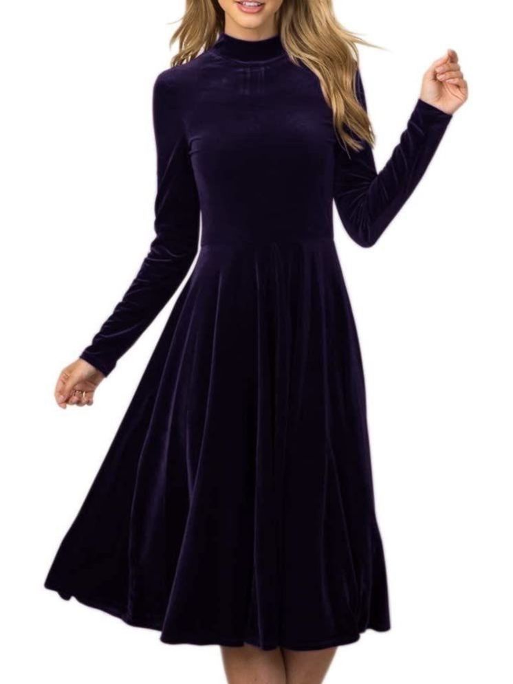     			Westchic Velvet Solid Knee Length Women's Fit & Flare Dress - Blue ( Pack of 1 )