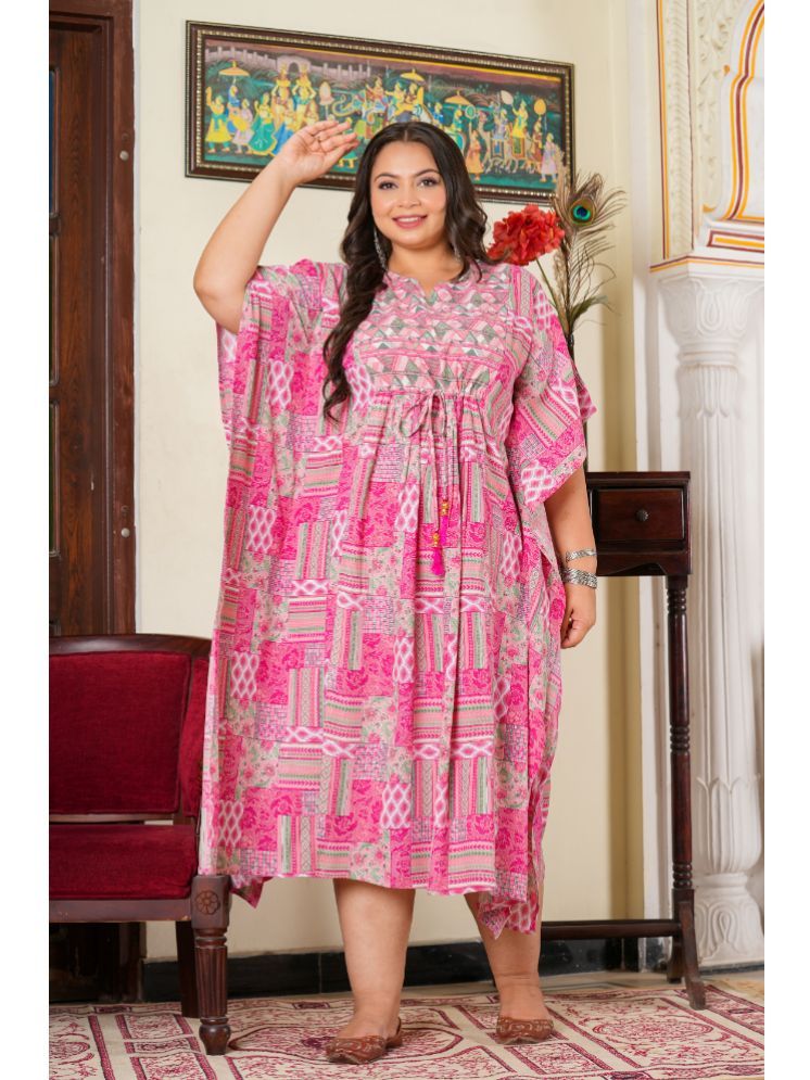     			Yash Gallery Rayon Printed Midi Women's Kaftan - Pink ( Pack of 1 )