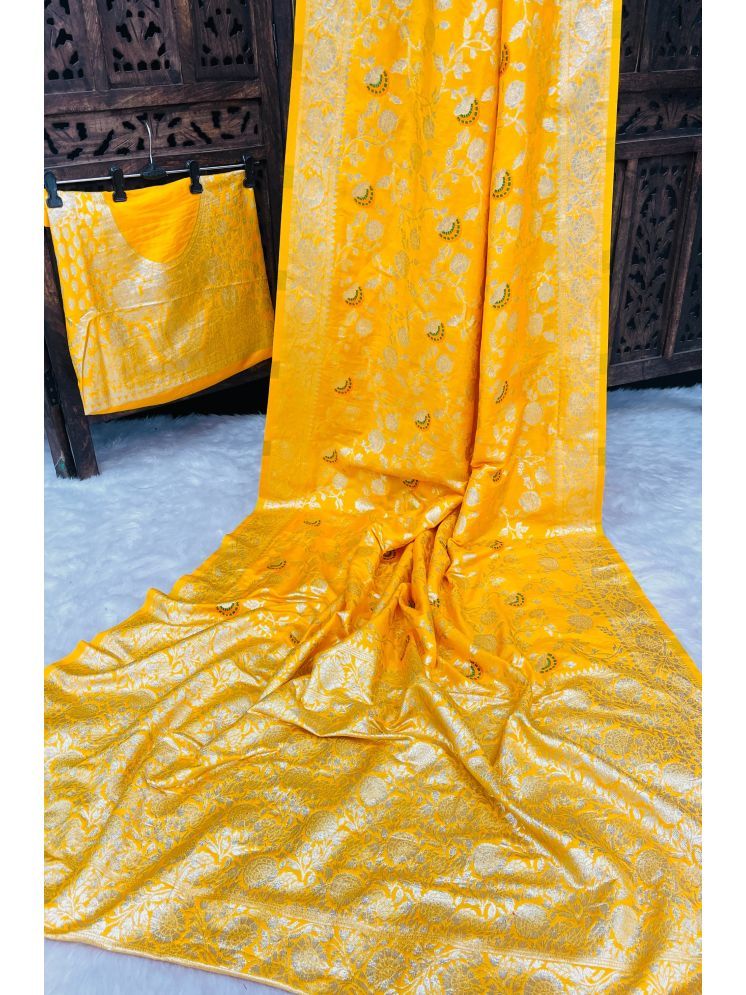     			fab woven Pack of 1 Kanjivaram Silk Woven Saree With Blouse Piece ( Yellow )