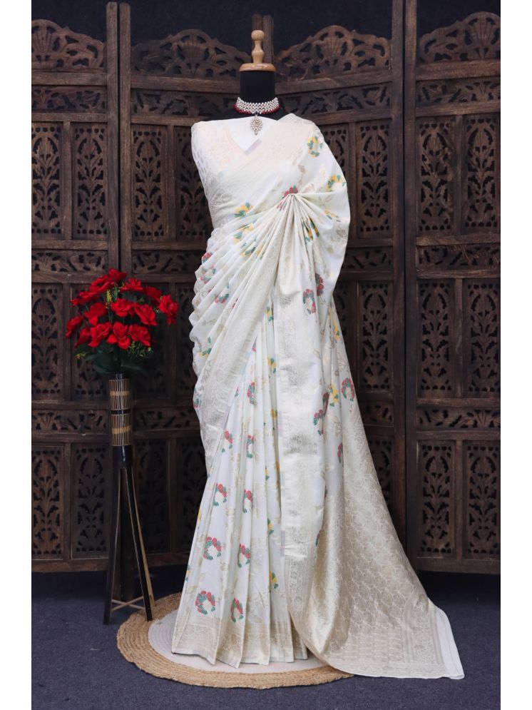     			fab woven Pack of 1 Kanjivaram Silk Woven Saree With Blouse Piece ( White )