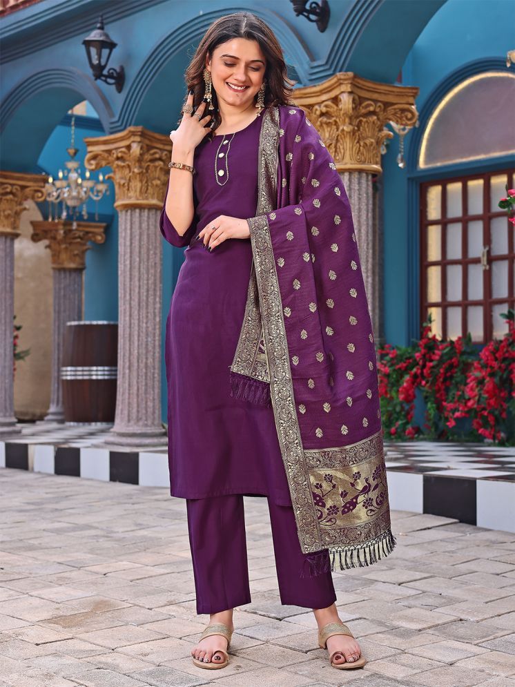     			kedar fab Silk Solid Kurti With Pants Women's Stitched Salwar Suit - Purple ( Pack of 1 )