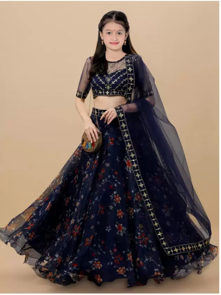     			piludi Organza Lehenga Choli Set For Girls ( Pack of 1 , Blue )