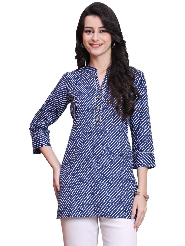     			wonder weave Pack of 1 Cotton Printed Straight Women's Kurti - ( Blue )