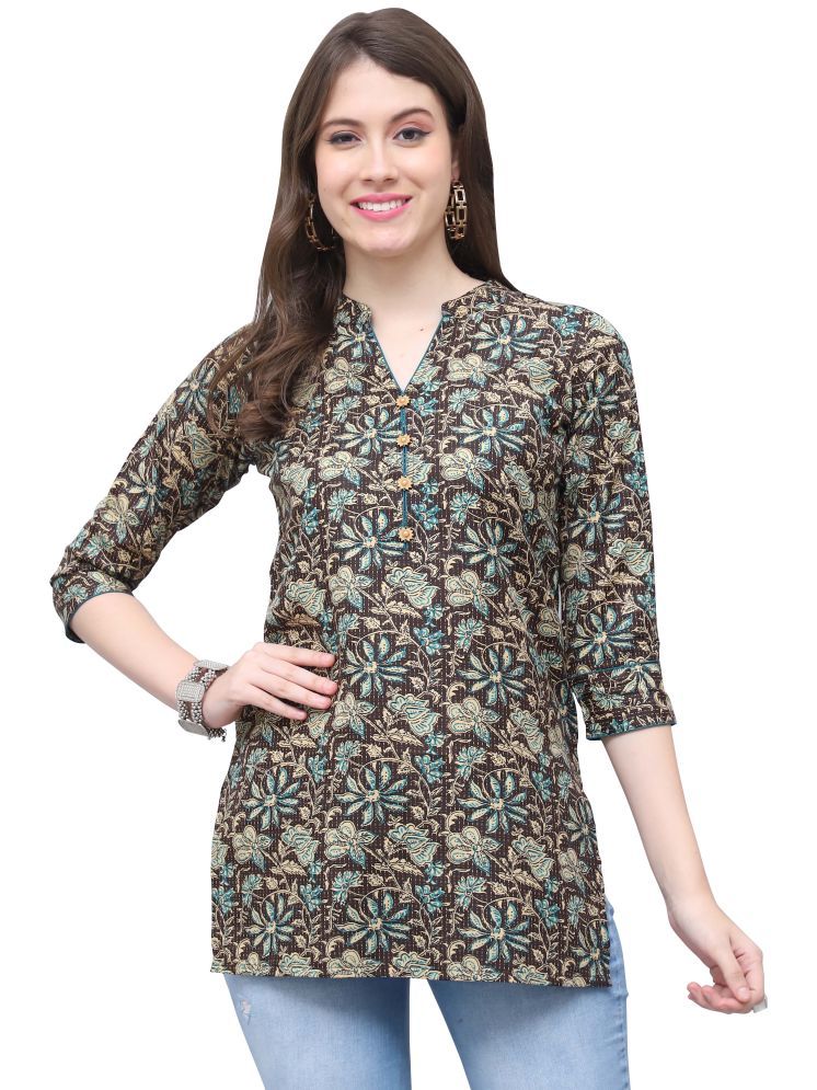     			wonder weave Pack of 1 Cotton Blend Printed Straight Women's Kurti - ( Brown )