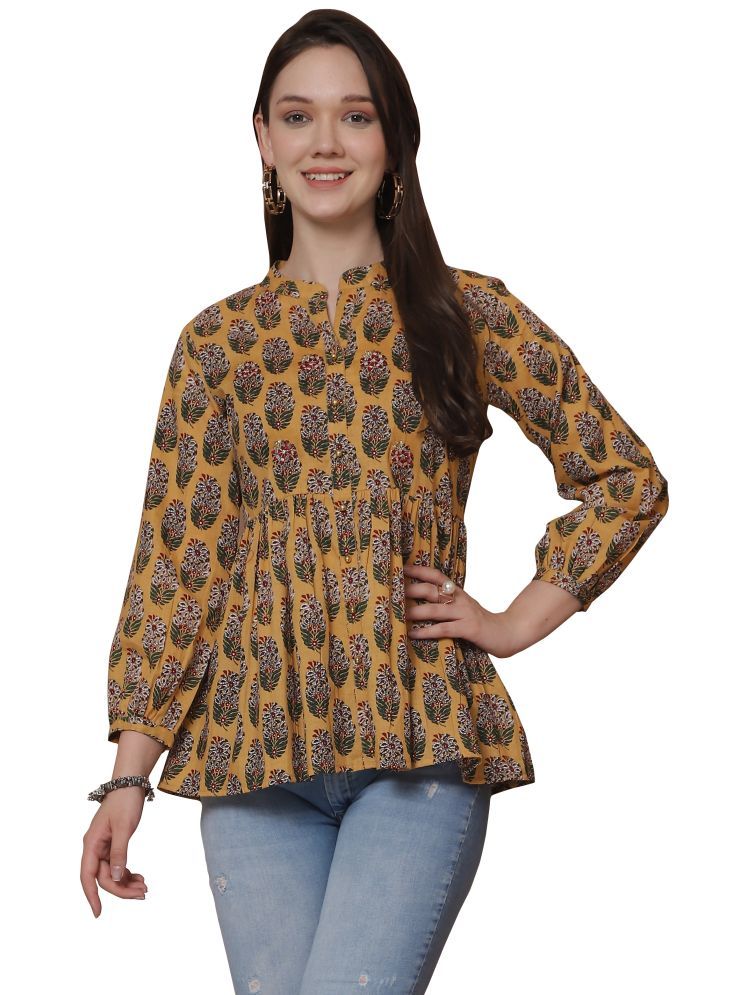     			wonder weave Pack of 1 Cotton Printed A-line Women's Kurti - ( Yellow )