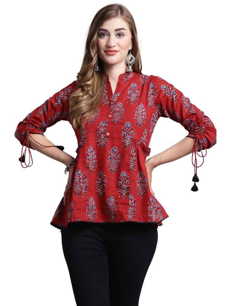     			wonder weave Pack of 1 Cotton Printed A-line Women's Kurti - ( Maroon )