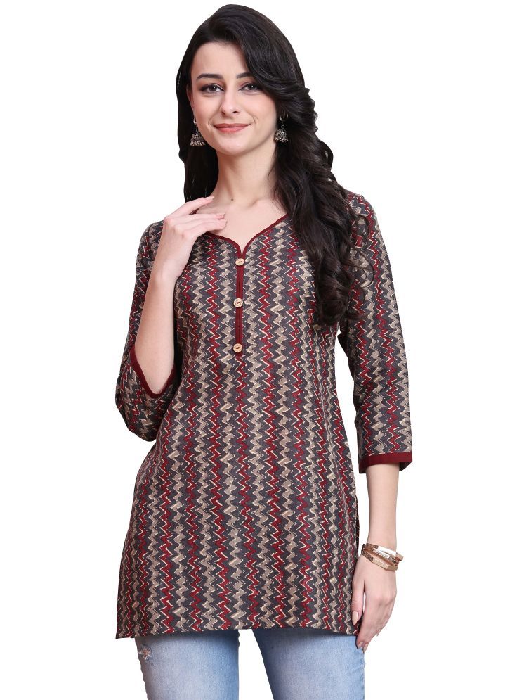     			wonder weave Pack of 1 Cotton Printed Straight Women's Kurti - ( Grey )